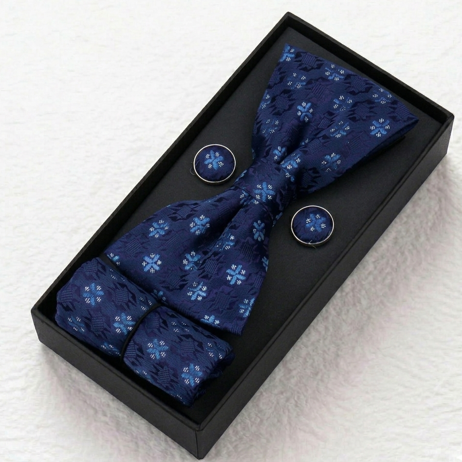 Imperial Navy Blue Blossom Bow Tie Set