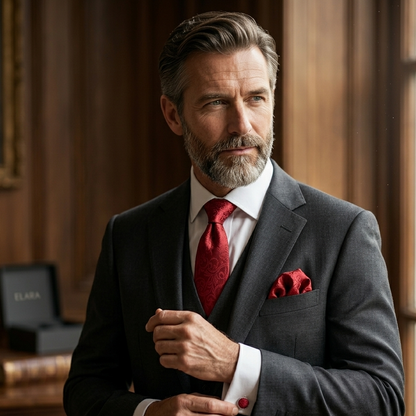 Crimson Red Paisley Tie Set