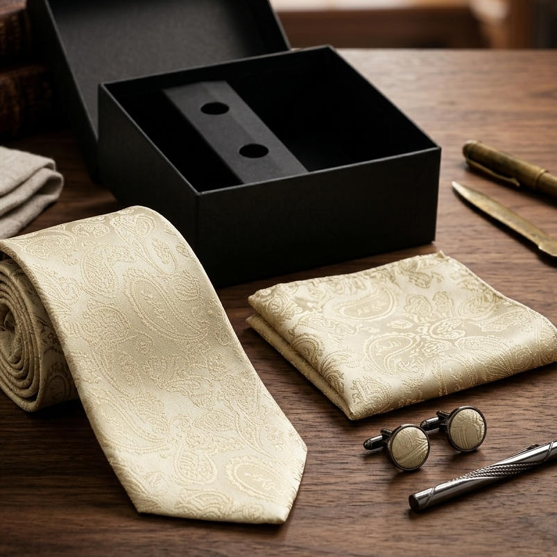 Champagne Gold Paisley Tie Set