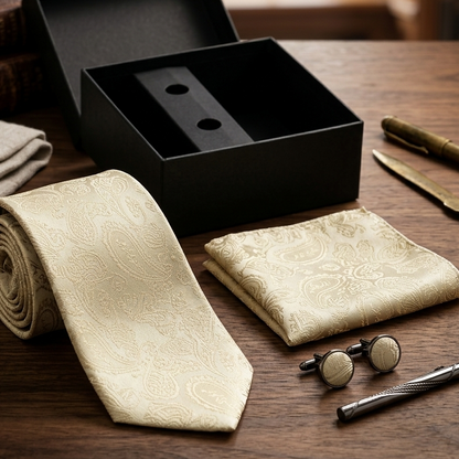Champagne Gold Paisley Tie Set