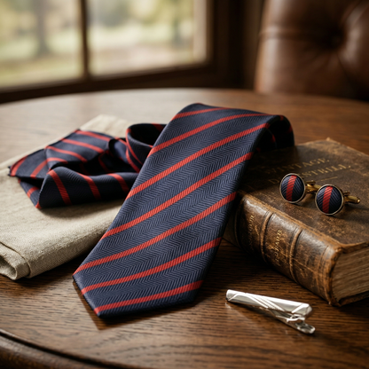Navy Red Striped Tie Set