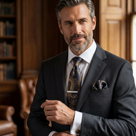 Golden Crest Navy Paisley Tie Set