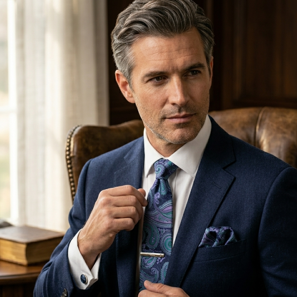 Mayfair Sapphire Lavender Paisley Tie Set
