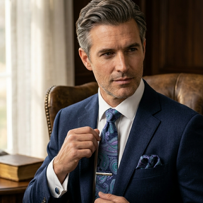 Mayfair Sapphire Lavender Paisley Tie Set