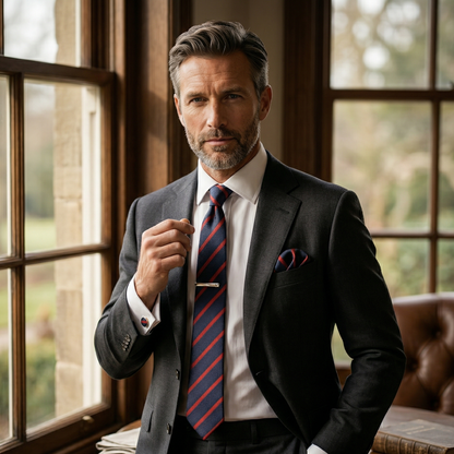 Navy Red Striped Tie Set