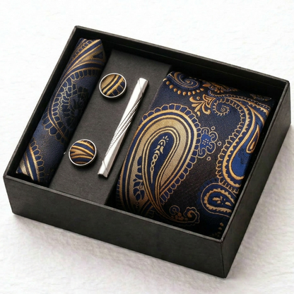 Golden Crest Navy Paisley Tie Set