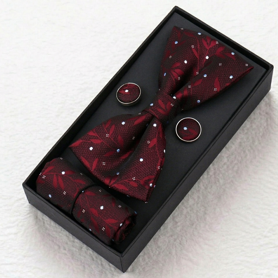 Crimson Noir Floral Bow Tie Set
