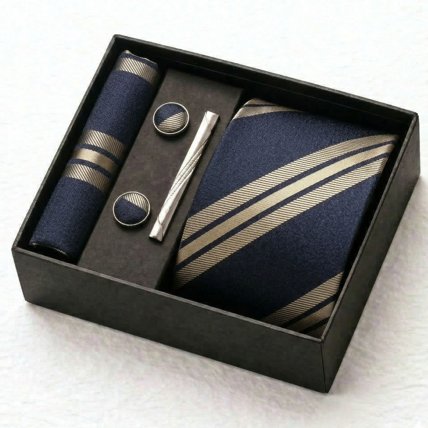 Navy Gold Striped Tie Set