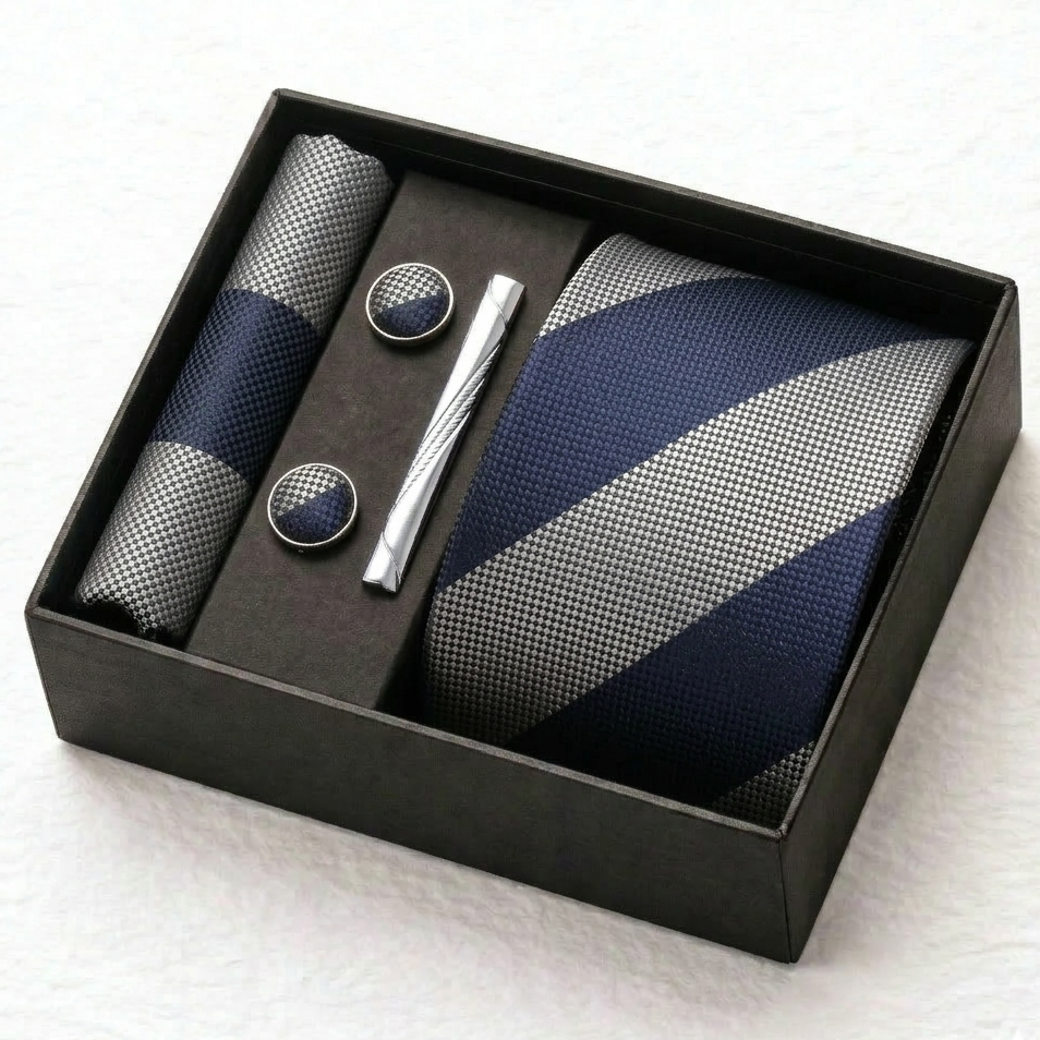 Imperial Navy Silver Stripe Tie Set