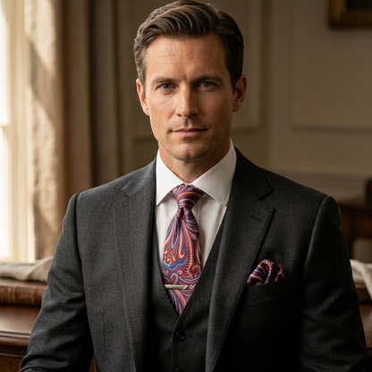Kensington Burgundy Paisley Tie Set