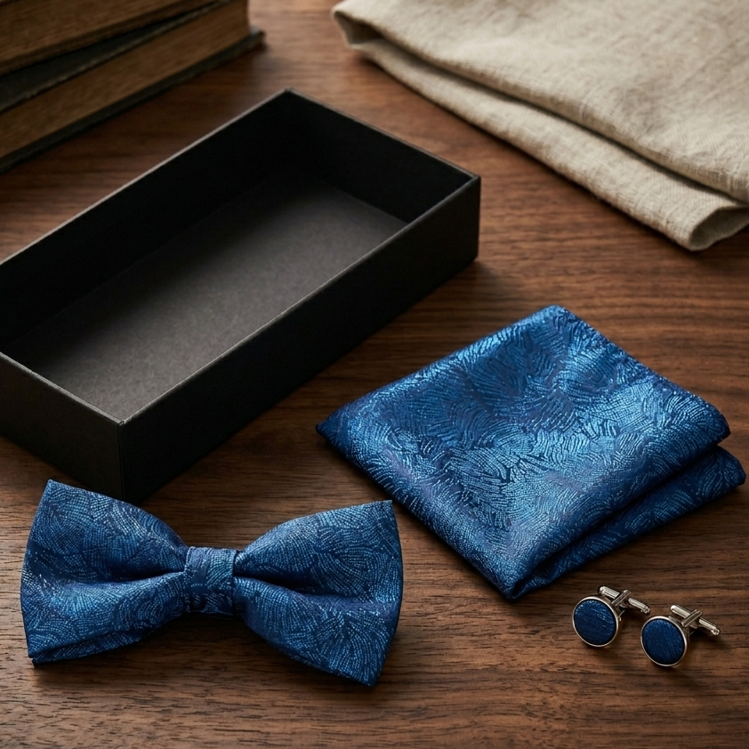 Midnight Blue Paisley Bow Tie Set