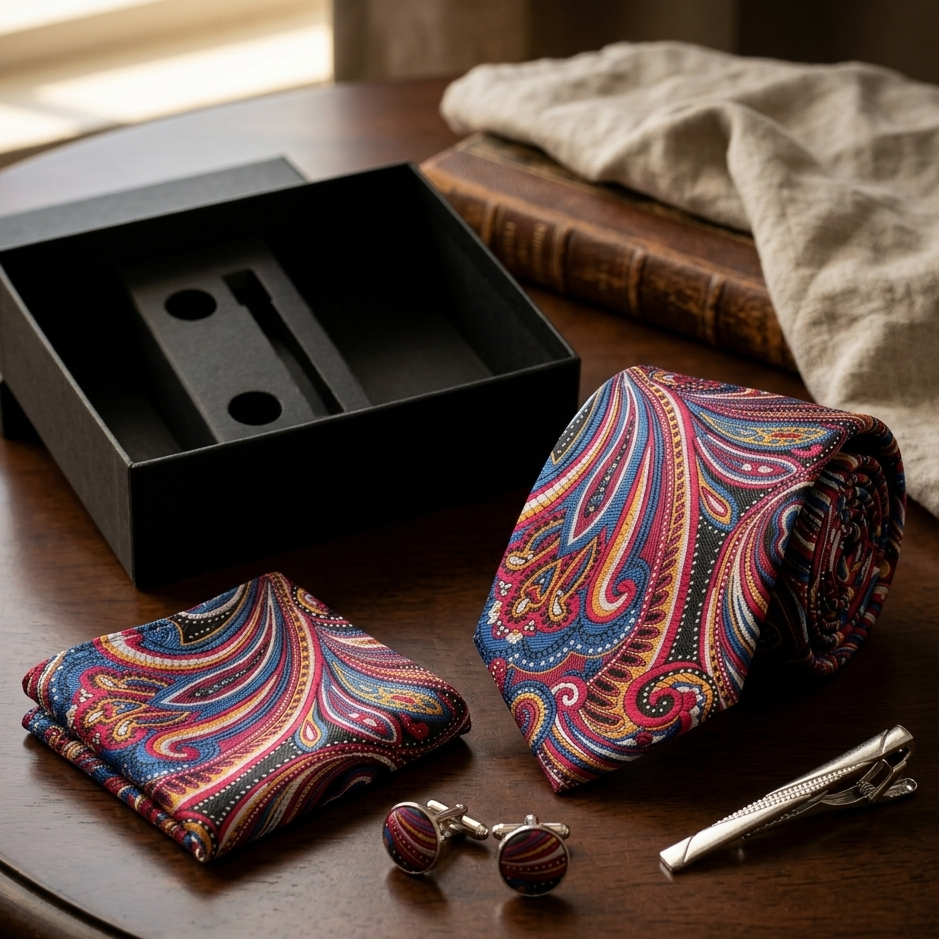 Kensington Burgundy Paisley Tie Set