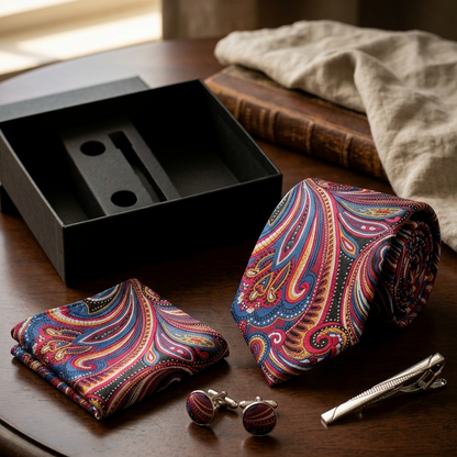 Kensington Burgundy Paisley Tie Set