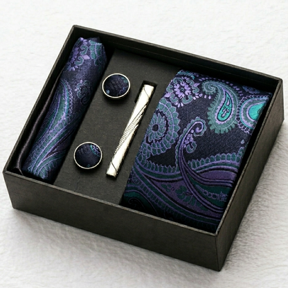 Mayfair Sapphire Lavender Paisley Tie Set