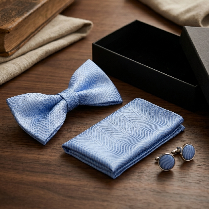 Azure Royal Wave Bow Tie Set