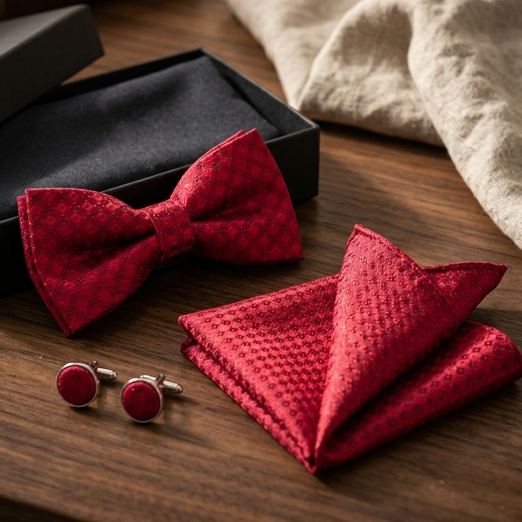 Crimson Royal Textured Bow Tie Set