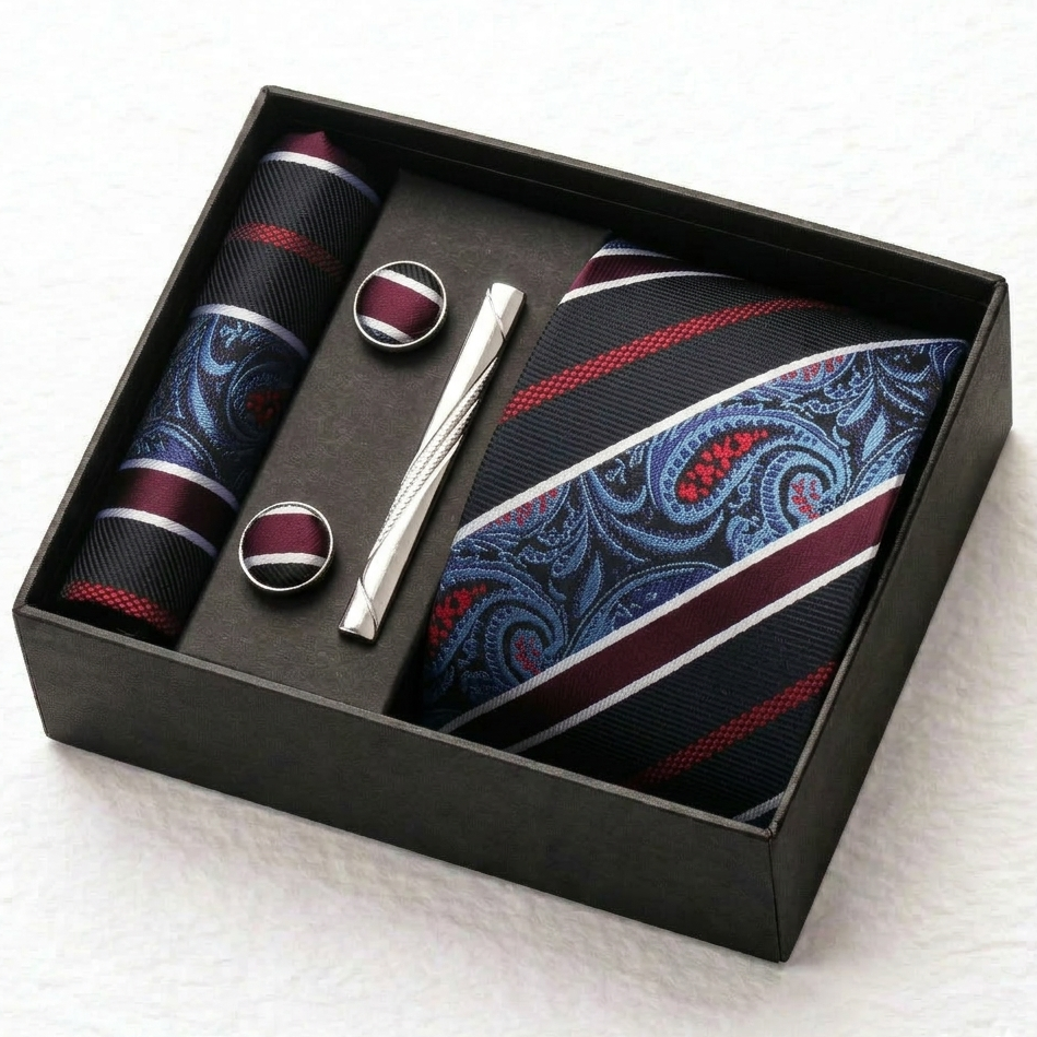 Imperial Navy Crimson Paisley Tie Set