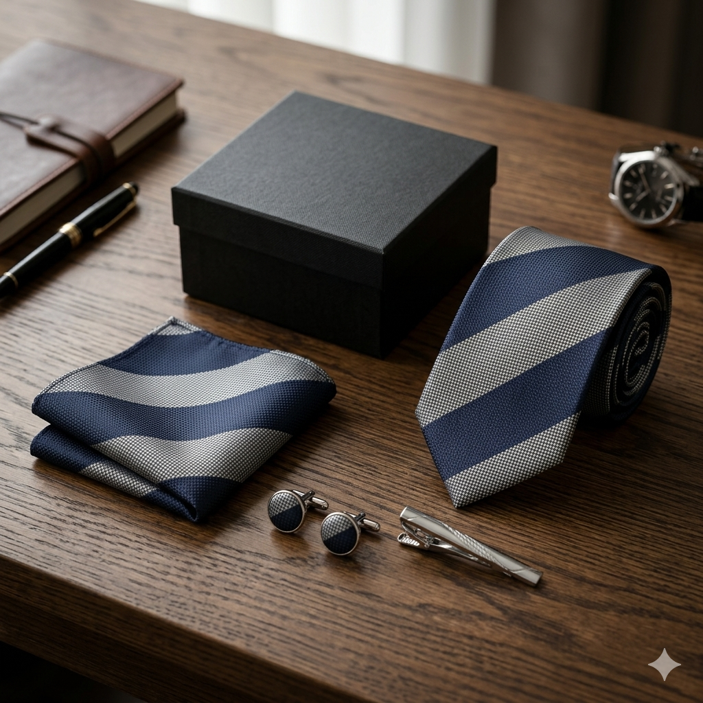 Imperial Navy Silver Stripe Tie Set