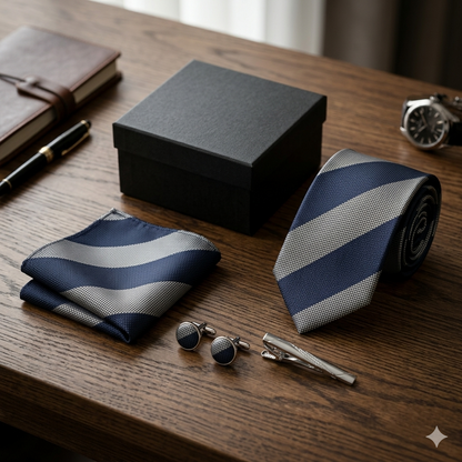 Imperial Navy Silver Stripe Tie Set