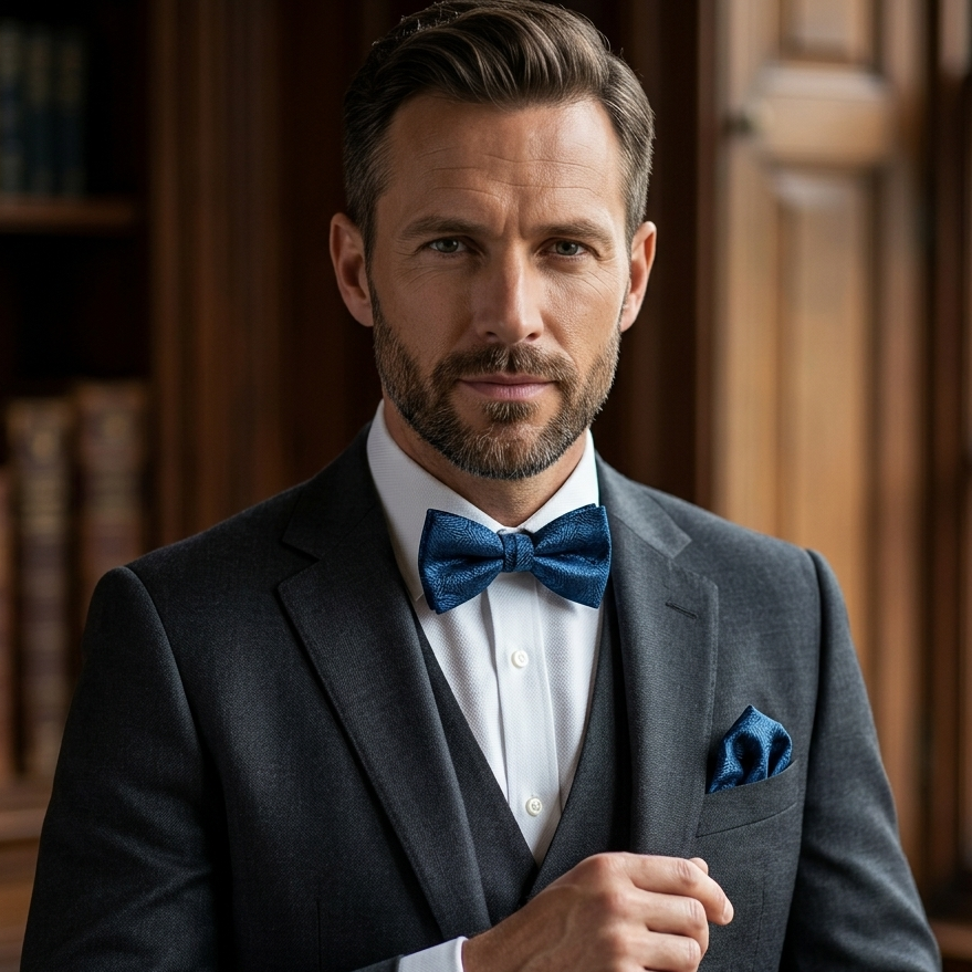 Midnight Blue Paisley Bow Tie Set