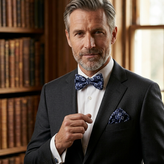 Royal Blue Silver Diamond Bow Tie Set