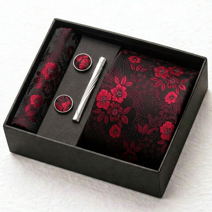Midnight Crimson Floral Tie Set