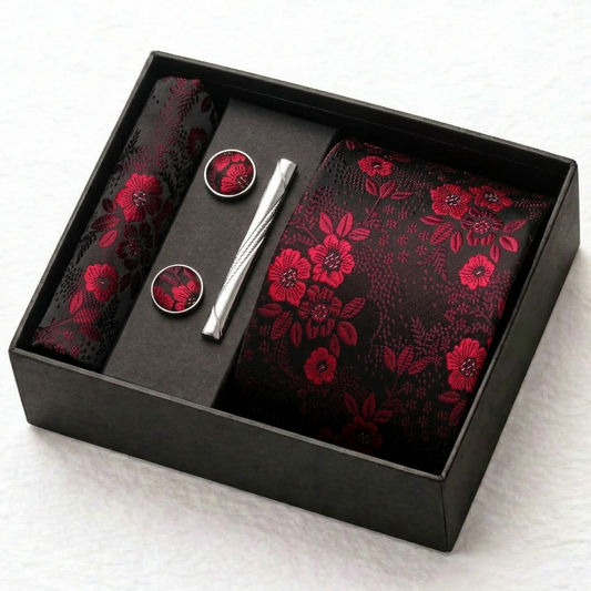 Midnight Crimson Floral Tie Set