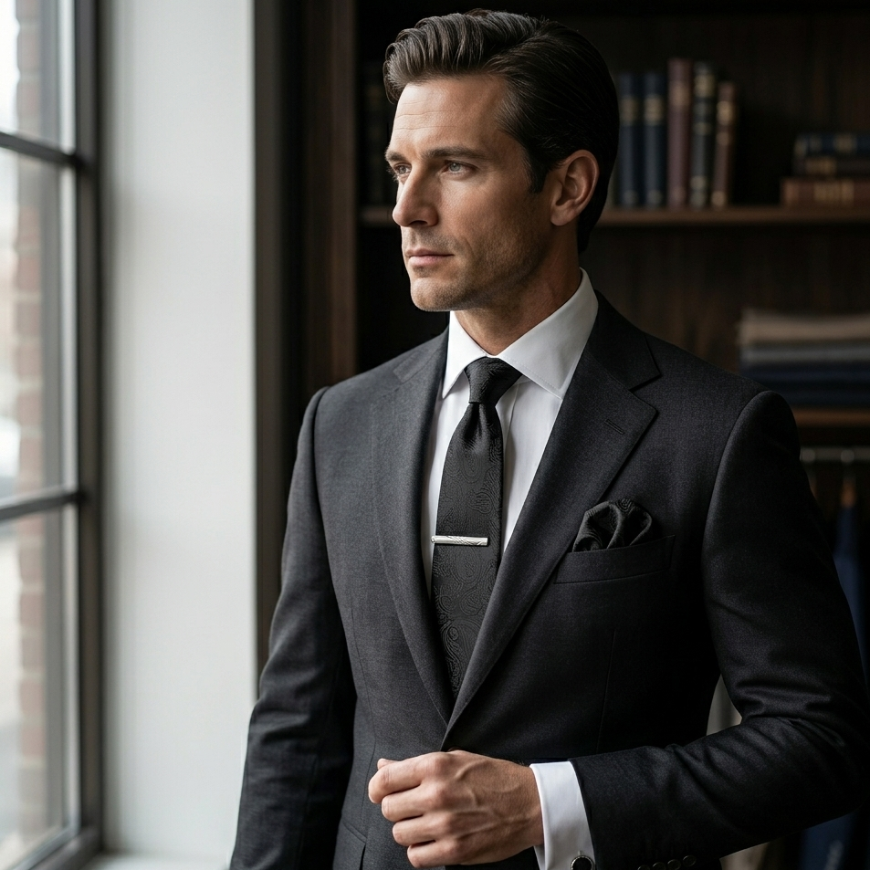 Obsidian Black Paisley Tie Set