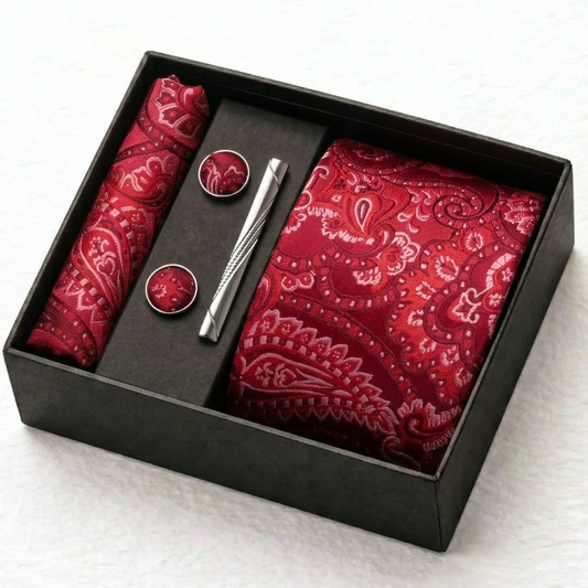 Crimson Royal Paisley Tie Set