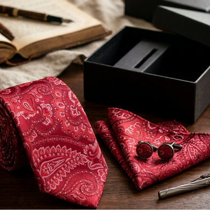 Crimson Royal Paisley Tie Set