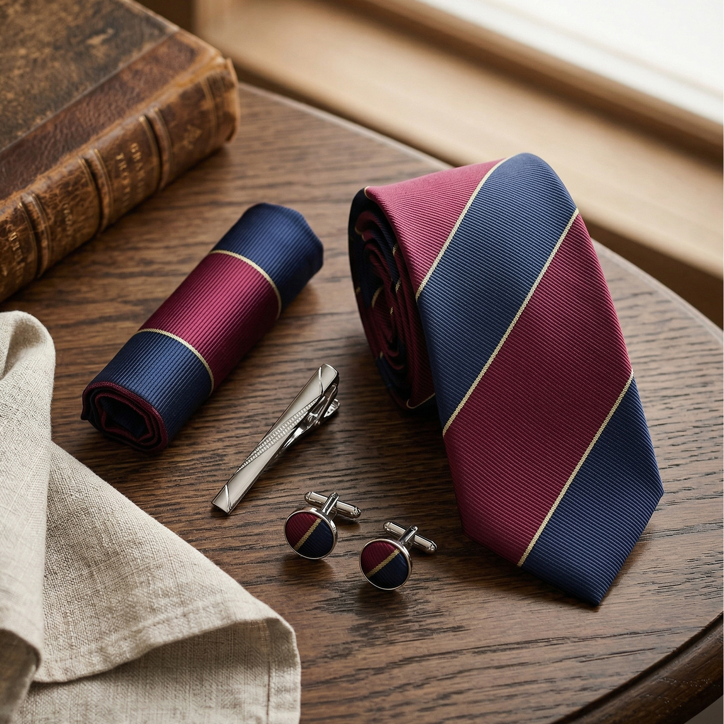 Crimson Navy Regimental Striped Tie Set