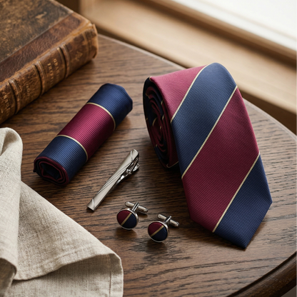 Crimson Navy Regimental Striped Tie Set